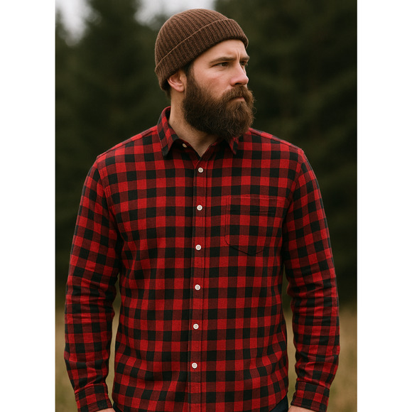 LL Bean Signature Buffalo Plaid Shirt Red Black Button Slim Fit Top Mens Large - Picture 1 of 10